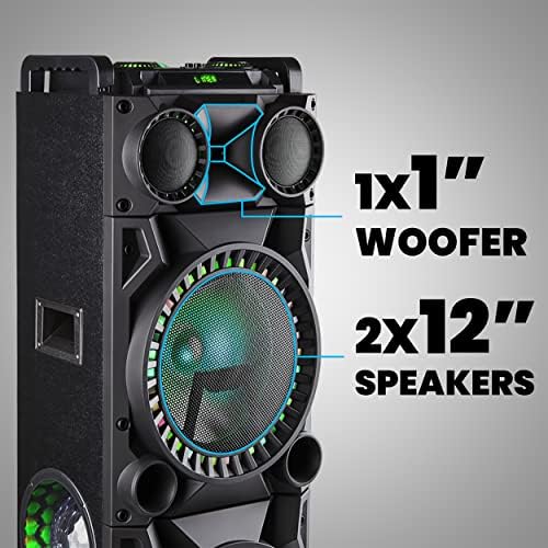 QFX PBX-1212 Bluetooth Recarregável dual woofer de 12 ”com sistema de alto-falante de 1” com entrada de microfone, entrada