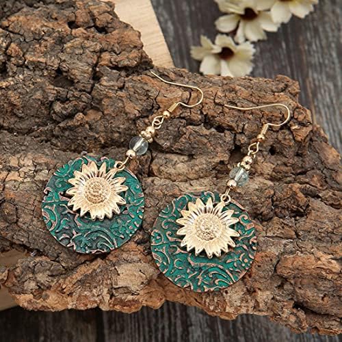 Brincos boêmios, brincos boho dangle, jóias étnicas antigas, brincos em espiral de argola vintage para mulheres meninas, marrom