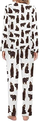 Nós ursos mulheres pijamas definem roupas de dormir de manga longa 2 peças 2 peças pjs loungewear