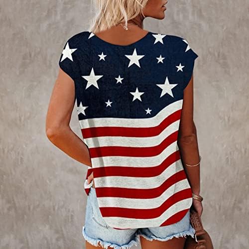 Camisetas gráficas femininas, mulheres de verão Blusa vintage de manga curta bandeira americana tamis impressos tamas de pescoço