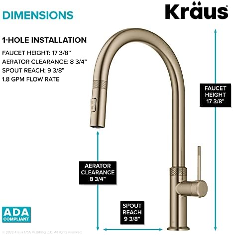 Kraus Allyn Modern Industrial Pull-Down Holding Torneira de cozinha em ouro escovado, KPF-2654BG