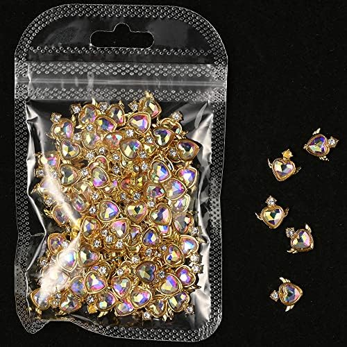 5/10pcs 3D Charms de unhas em forma de coração Liga de cristal Rhinestones Aurora jóias para unhas 10x11mm Decoração colorida de unhas -)