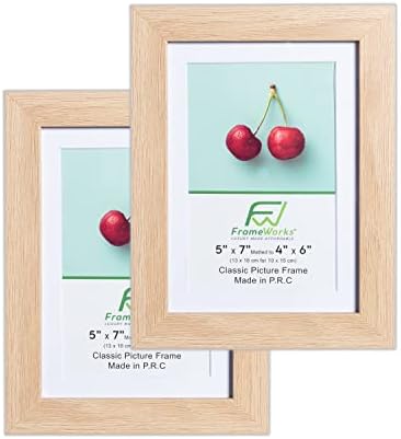 Frameworks 5x7 MAT a 4x6 Quadros de imagem de madeira clássicos com vidro temperado | Oak natural | 2 pacotes