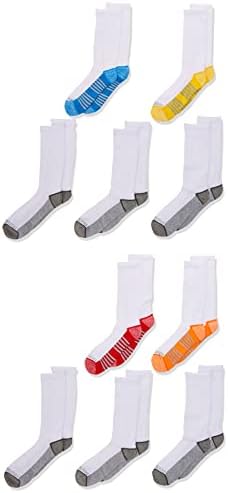 Fruto do tear Big Boys 'Pack Crew Socks, branco/ cinza/ azul/ verde/ laranja/ vermelho, tamanho do sapato: 3-9