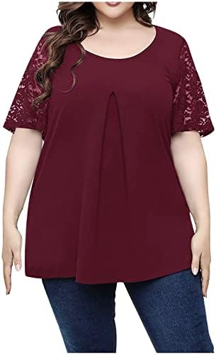 Top Lady Fall Summer Summer macio confortável 2023 roupas de manga curta Crewneck Lace Camise