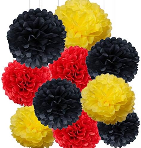 10pcs 10 polegadas vermelhas amarelas decorações de festa preta de papel pompons para festas para festas de aniversário/decoração de