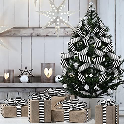 20 jardas 2 rolos de Natal em preto e branco fita listrada de Natal fitas decorativas listradas para a árvore de natal, embrulhando