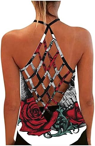 Tampas de verão de NYYBW para mulheres, Boho férias moda flor estampada impressa sem mangas Back Back Tank Top top lose Bloups