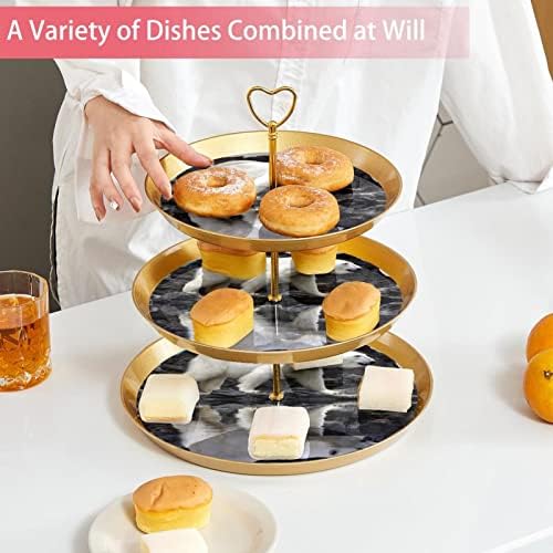 Conjunto de exibição de mesa de sobremesa, suporte de cupcakes de ouro, estandes de sobremesa, bandeja de porção de 3 camadas,