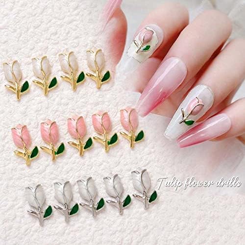 10pcs/conjunto Tulip Flor Unh Nailms 3D Metal Gems Crystal Jóias de zircão Gems Art Rhinestones Decoration -