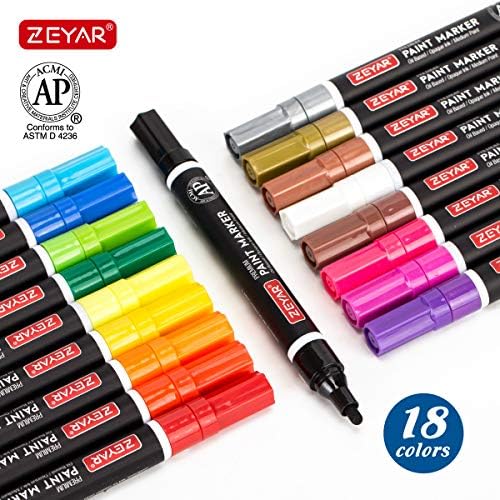 Marcadores de tinta à base de óleo de Zeyar para pintura de rochas, ponto médio, tinta à prova d'água, 18 cores, certificado