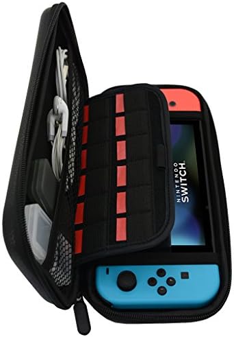 Caso de couro PU Deluxe para Nintendo Switch, Kandouren Hard Protective Trans Carry Case Shell Bolsa para Stand Nintendo Switch 2017 Console e acessórios com 2 tiras de suporte, amigável à tela, preto.