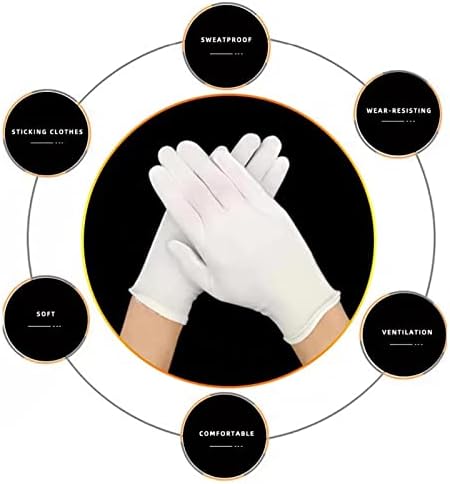 Zfyoung 10 PCs （5Pairs） luvas de algodão branco ， luvas hidratantes brancas, luvas de algodão para o eczema de mãos