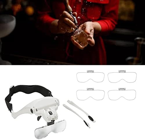 Linente de faixa de cabeça, LED dupla multifuncional de lupa na cabeça conveniente com 5 lentes para artesanato de bordados