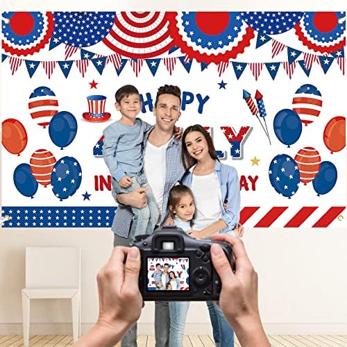 Feliz 4 de julho Banner de cenário, 73 x 43 polegadas Independence Day Background Banner com American Flag Stars and