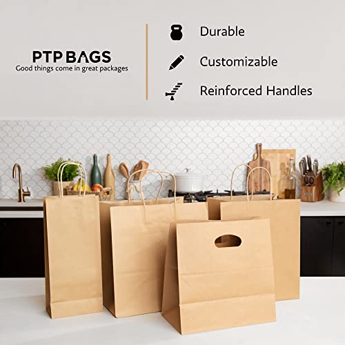 Sacos PTP naturais 11 x 6 x 11 sacos de bolsas cortadas [pacote de 100] Presente de papel Kraft, sacos de serviço de alimentação