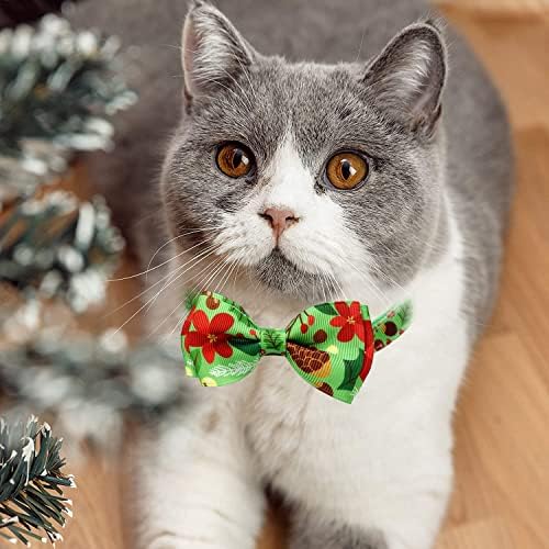 2 Pacote colarinho de gato de Natal com gravata borboleta e sino, colares de férias de Papai Noel para gatinhos gatinhos