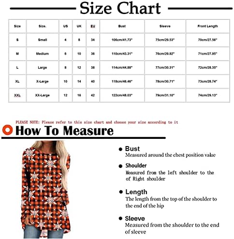 Narhbrg Women Tunic Tops for Leggings Xmas Elk Snowflake Print Shirt Christmas Christmas Casual Manga longa Blusa