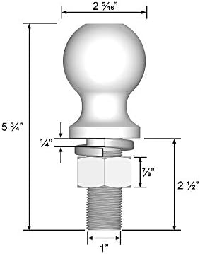 Quick Products QP-HB3014B 2-5/16 Bola de engate cromado-1 diâmetro x 2-1/2 Shank de comprimento-6.000 libras.