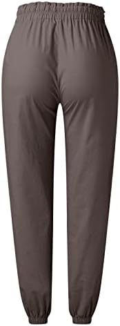 Calças de linho de algodão feminina de Meymia, Womens Casual Casual Splicing Splicing High Rise elástica Pant da cintura