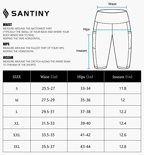 Shorts de natação de cintura alta feminina da Santiny com bolsos upf50+ shorts de natação de placa longa para mulheres com revestimento
