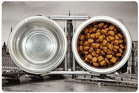 Ambesonne London Pet tapete para comida e água, Westminster com Big Ben e Bridge Imagem nostálgica Arquitetura britânica Antique, retângulo de borracha sem deslizamento para cães e gatos, Sepia White