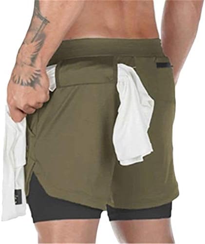 Treino masculino de Andongnywell Runnando 2 em 1 Camuflags Shorts Treinando academia curta com bolsos