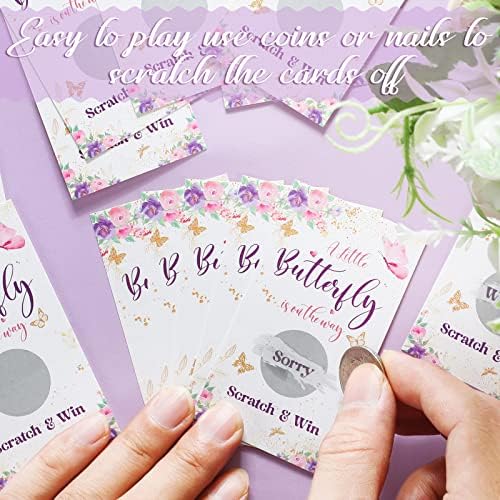 60 PCs Butterfly Baby Shower Games Butterfly Scratch Off Cartões, Decorações de chá de bebê Screta