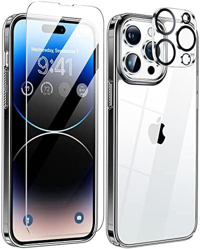 [5-em-1] Humixx projetado para iPhone 14 Pro Case, Protetor de tela de vidro temperado 2x + 2x protetor de lente de 9h [10ft à prova de choque militar] Casca de proteção de proteção para iPhone 14 Pro 6,1 polegadas, Morion Black Black