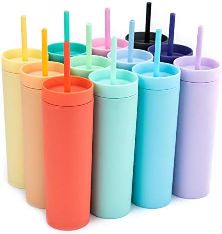 Pacote de xícaras de estratos! Tumblers magros 16 oz variados de copos de acrílico em pastel + 16 oz de copos de acrílico