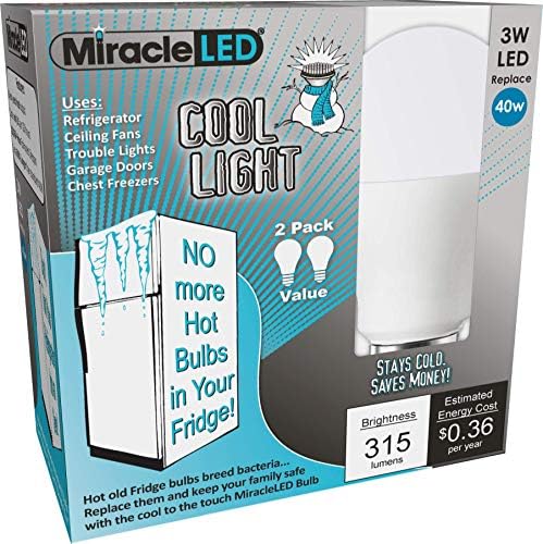 Miracle LED UN-EDISON Luz de 3 watts para refrigeradores KitchenAid, 40W equivalente, 120V E26 Cool White 6000K, A15 Energy Saving