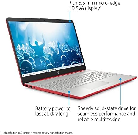 2022 Laptop HD mais recente HP 15.6 HD, processador Pentium Intel Quad-Core, 16 GB de RAM, 1 TB SSD, 11 horas de vida Battry, Intel UHD Graphics, HD Webcam, Bluetooth, HDMI, USB tipo C, Red, Win 11