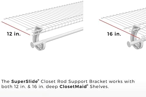 Suporte de ClosetMaid Suporte para haste de armário de barra suspensa Superslide, para prateleiras de arame, branco, 3,9 x 0,9 x