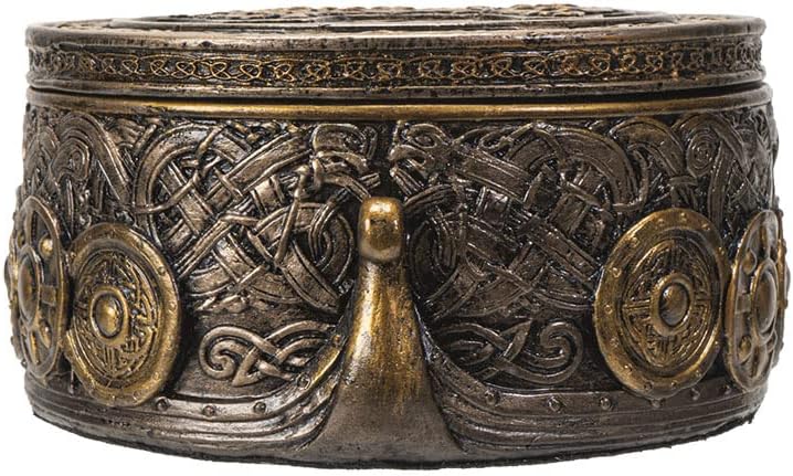 Ebros Gift Nórdico Antigo Deuses Viking Nó Twork Thor Hammer Mjolnir Com Dragon Longship Prow Decorative Jewelry Storage Caixa redonda