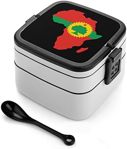 Bandeira Oromo no mapa da África dupla empilhável Bento Lunch Box Container para viagens de piqueniques no trabalho escolar