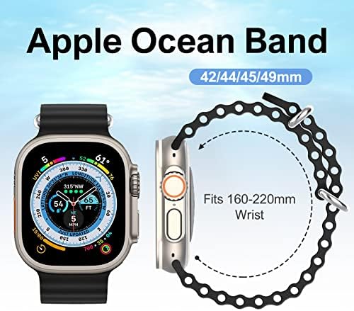 Ocean Band Compatível com Apple Watch Band 49mm 45mm 44mm 42mm homens homens, pulseiras esportivas de silicone ajustáveis