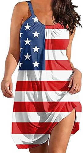 Vestidos de Kuaileya para Mulheres 2023 Dia da Independência para Mulheres Plus Tamanho Moda Americana 4 de julho Elegant o Necue o pescoço sem mangas