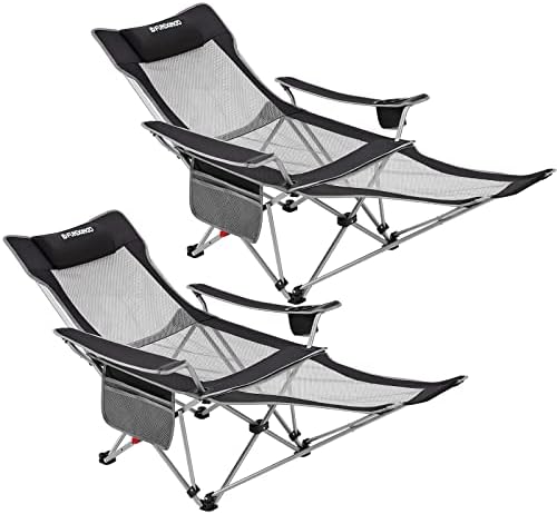 Cadeira de acampamento reclinável de 2-pacote Fundango com descanso para os pés, cadeiras de lounge dobráveis ​​de