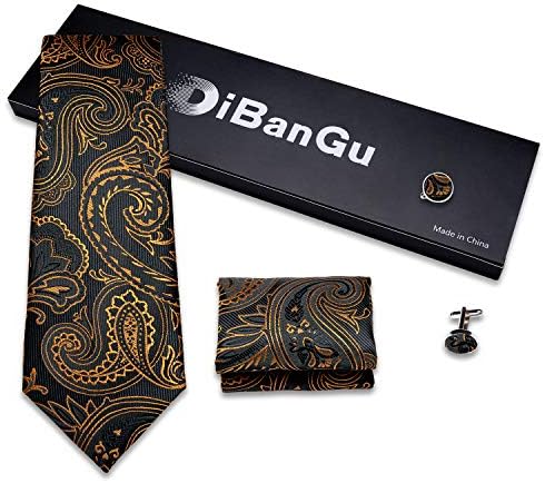 DiBangu's Men's Silk Trey e bolso quadrado Tabela formal Bufflink Conjunto de gravatas sólidas
