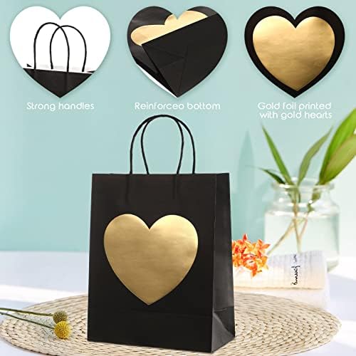Sepamoon 24 PCs sacos de presente com Glitter Gold Heart Print Paper Smoot
