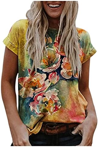 Casual de verão feminino Tops florais de manga curta e camiseta camise