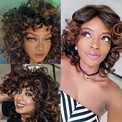 Phoenixfly Curly Wigs para mulheres negras macias onduladas pretas marrom sintéticas perucas naturais perucas resistentes ao calor