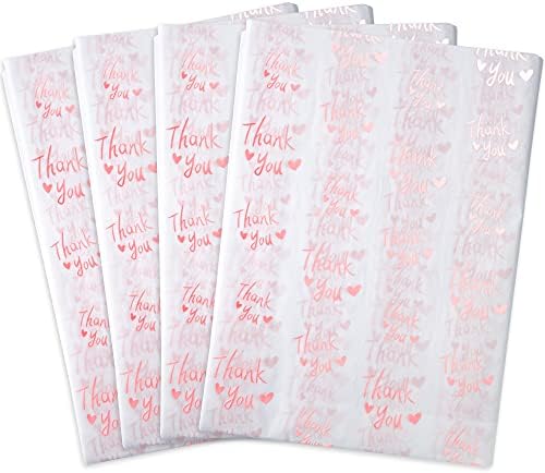 Sr. Five 100 lençóis brancos com rosa agradecimento papel de lenço de lenços de papel, 20 x 14, rosa agradecimento papel de seda