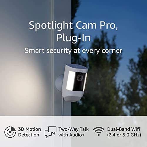 Anel Spotlight Cam Pro, plug-in | Detecção de movimento 3D, conversa de mão dupla com áudio+e wifi de banda dupla-branca