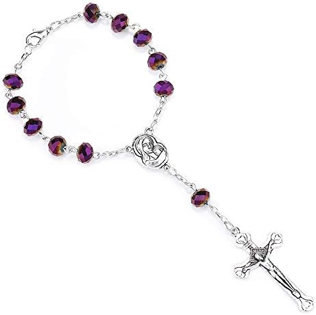 Uma década Auto Rosário Biço Católico Bracelet Saint St Benedict Crucifix Divine Mercy Gift