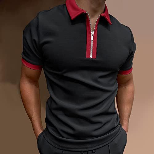 Camisetas de pólo masculino zíper casual colarinho de colarinho de cor de cor curta de cor curta de cor curta camiseta