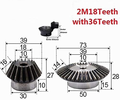 XMeifeits Industrial Gear 2pcs/lote 1: 2 Modulus de engrenagem chanfrada 2 18 dentes + 36 dentes Hole interno 10mm