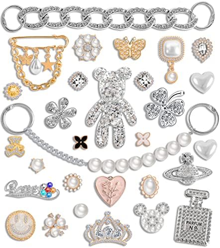 30 PCs Bling Shoe Charms Acessórios de joias Decoração com Rhinestone de luxo Urso de urso amor coroa de borboleta para mulheres