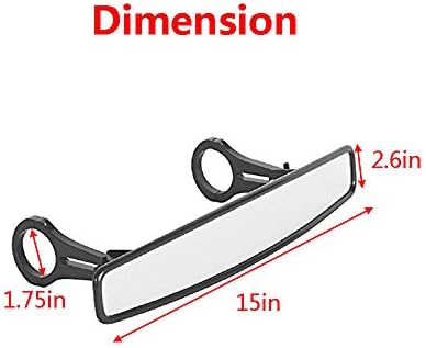 Espelho de vista traseira UTV 15 ”, espelho convexo com substituição de 1,75” de grampo para Polaris rzr Ranger 800 XP