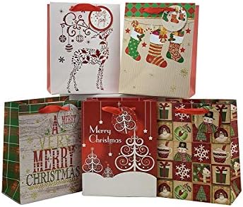 Bolsas de presente de Natal tamanhos variados - conjunto de 15, volume, grande, médio, pequeno, alças, etiquetas de presente
